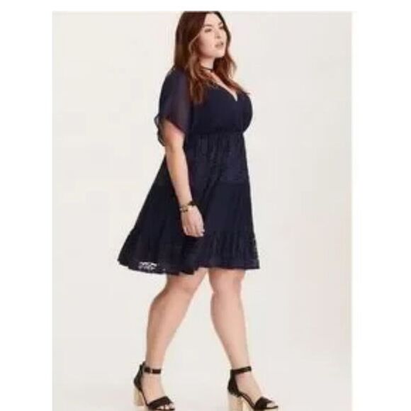 Vintage y2k pinup retro boho  Torrid plus sz 2 gauze lace navy blue  Dress 2xl - Picture 1 of 8